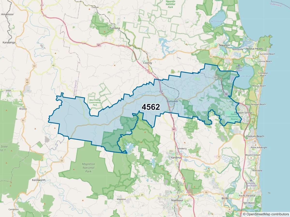 Map of postcode 4562 — Doonan, QLD, Australia