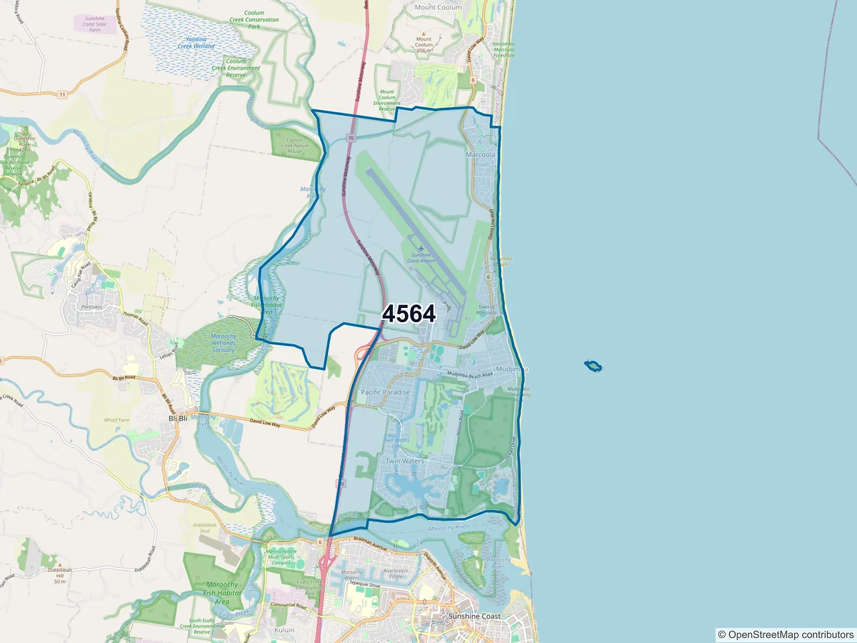Map of postcode 4564 — Marcoola, QLD, Australia