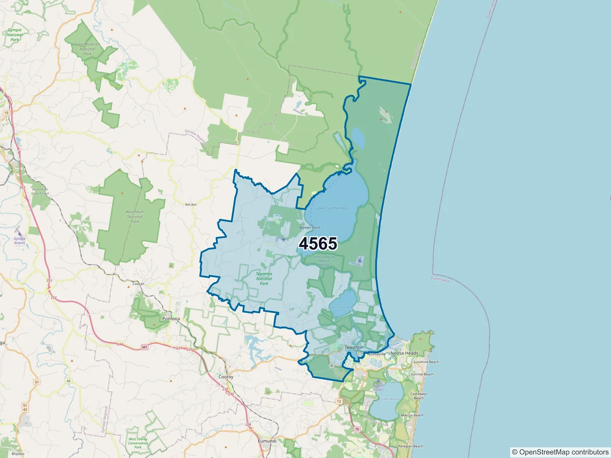 Map of postcode 4565 — Tewantin, QLD, Australia