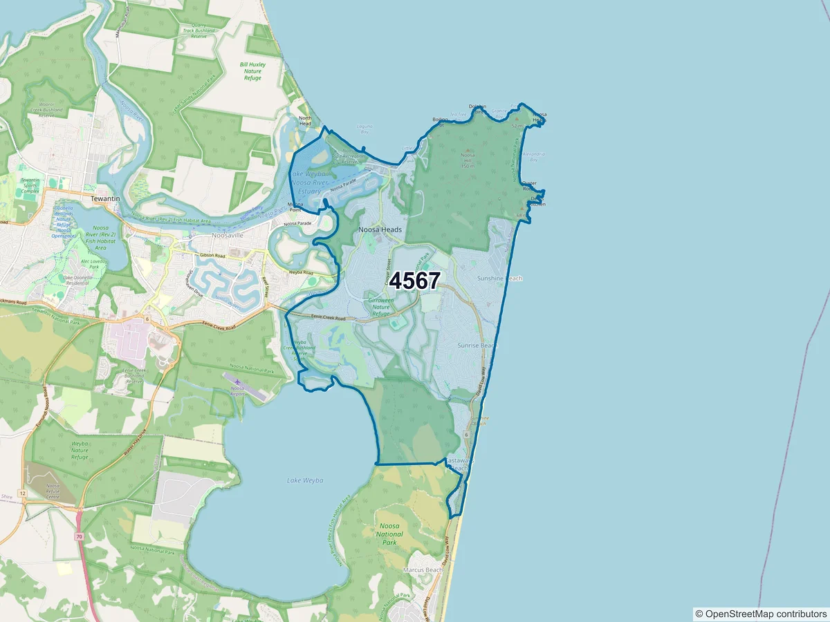 Map of postcode 4567 — Noosa Heads, QLD, Australia