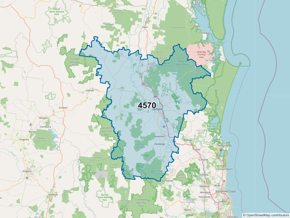 Map of postcode 4570 — Gympie, QLD, Australia