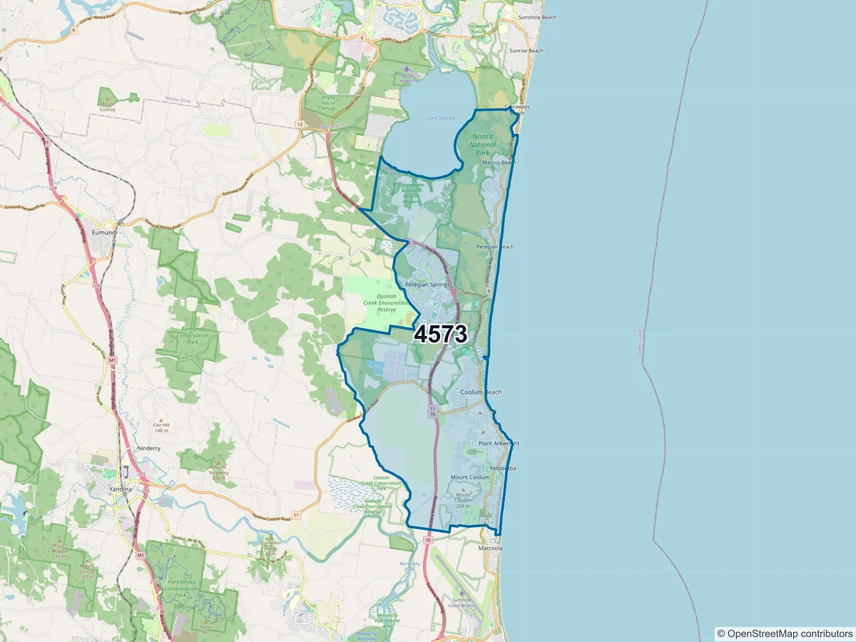 Map of postcode 4573 — Coolum Beach, QLD, Australia