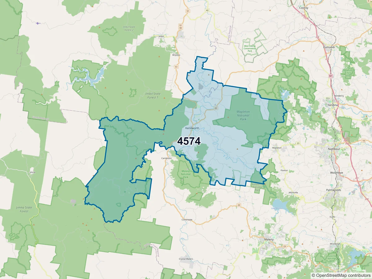 Map of postcode 4574 — Kenilworth, QLD, Australia