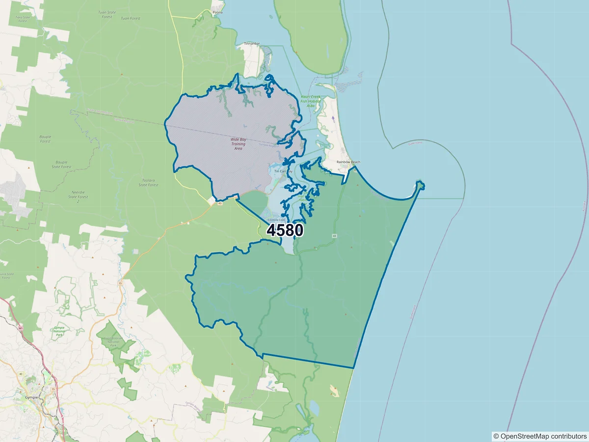 Map of postcode 4580 — Tin Can Bay, QLD, Australia