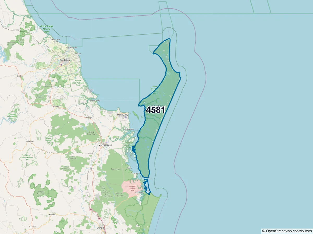 Map of postcode 4581 — Rainbow Beach, QLD, Australia