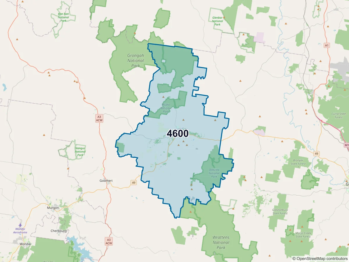 Map of postcode 4600 — Kilkivan, QLD, Australia