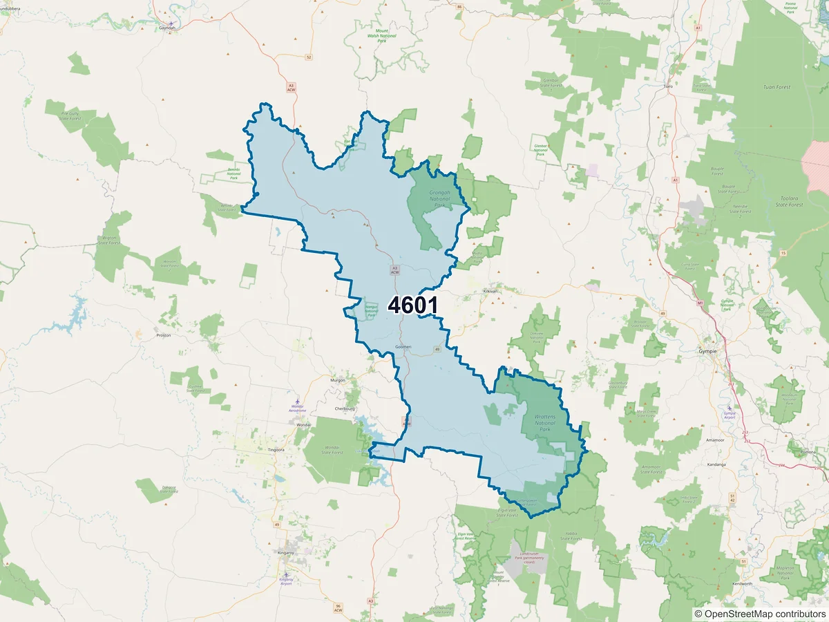 Map of postcode 4601 — Goomeri, QLD, Australia