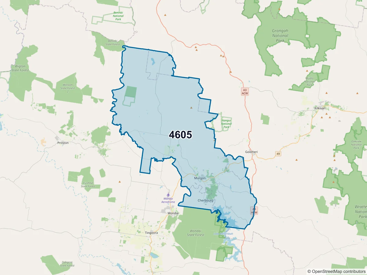 Map of postcode 4605 — Murgon, QLD, Australia