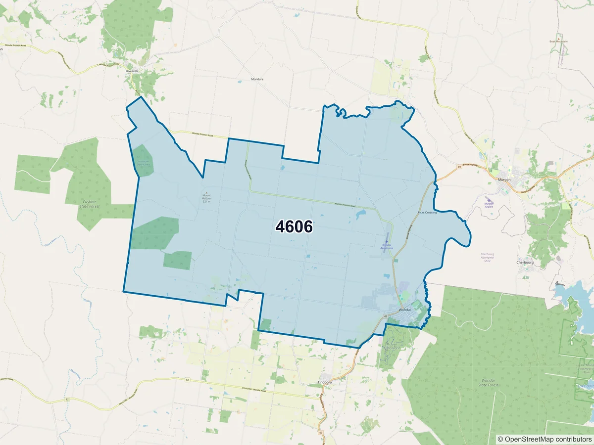 Map of postcode 4606 — Wondai, QLD, Australia
