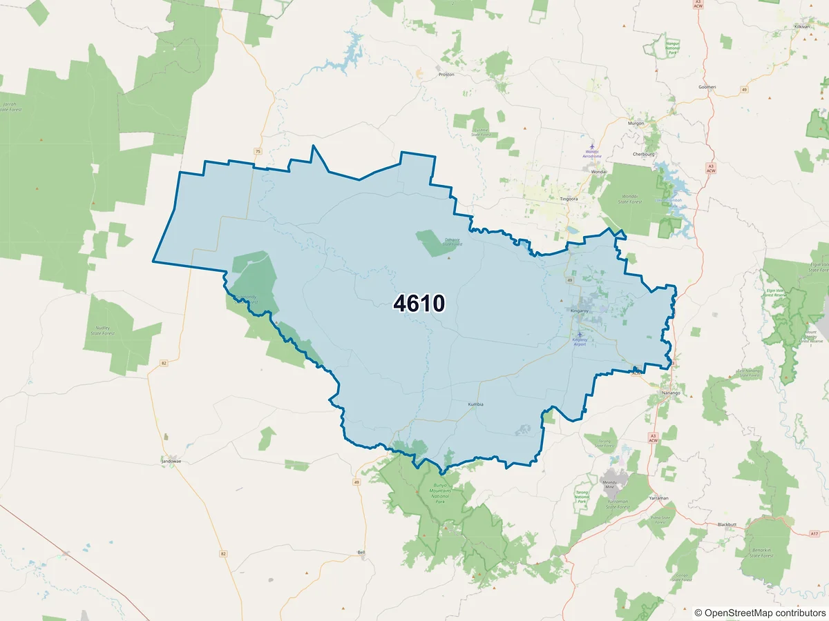 Map of postcode 4610 — Kingaroy, QLD, Australia
