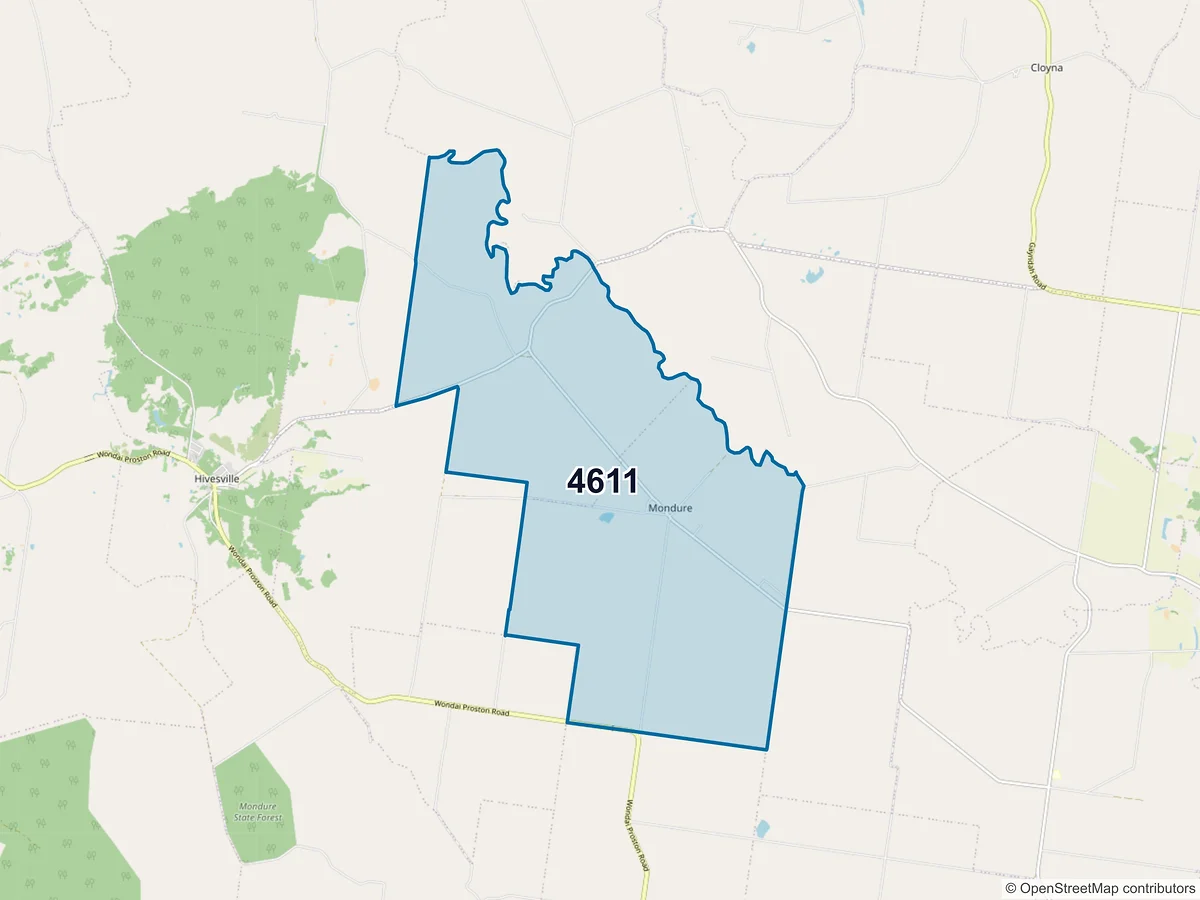 Map of postcode 4611 — Mondure, QLD, Australia