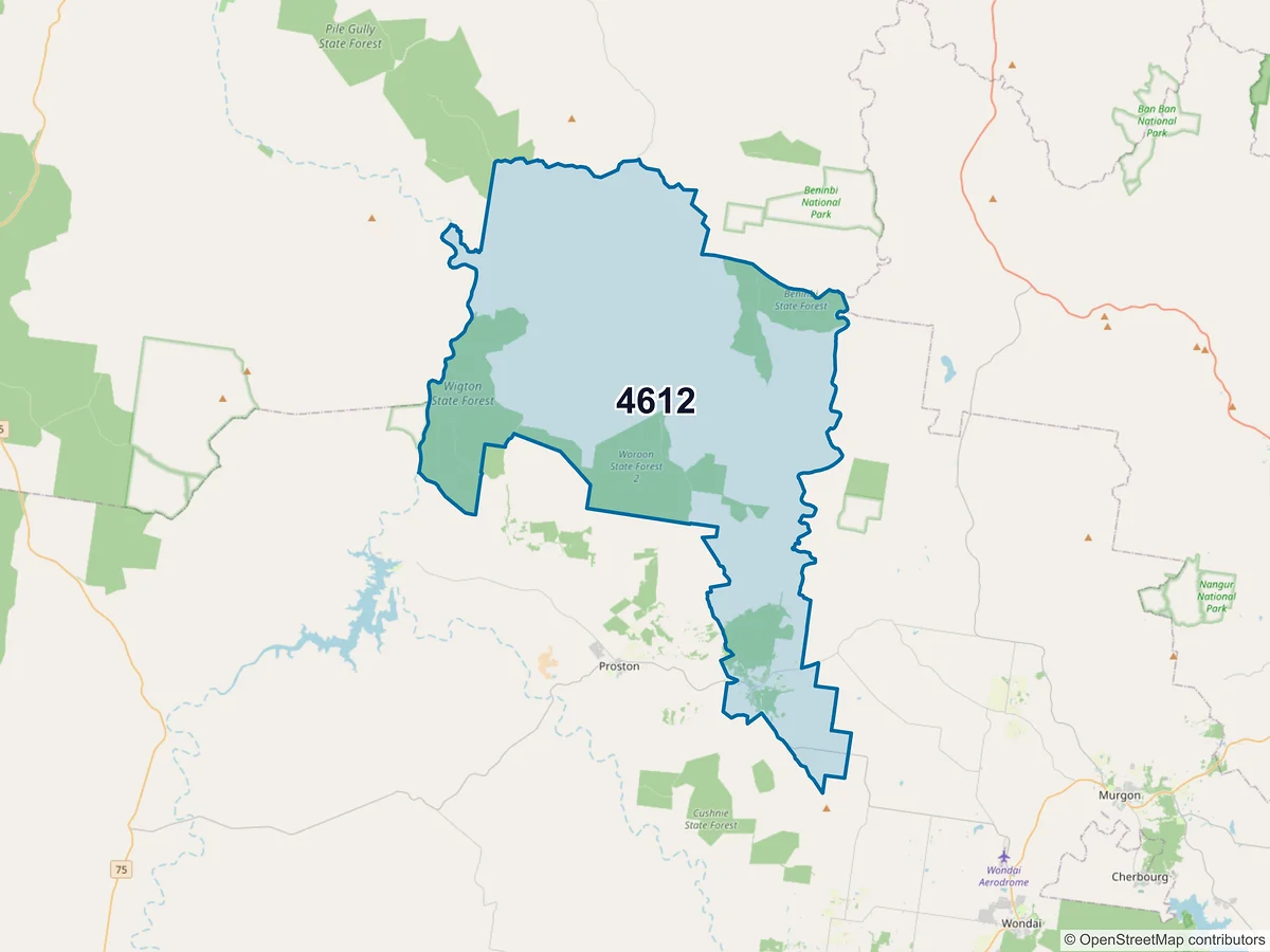 Map of postcode 4612 — Hivesville, QLD, Australia