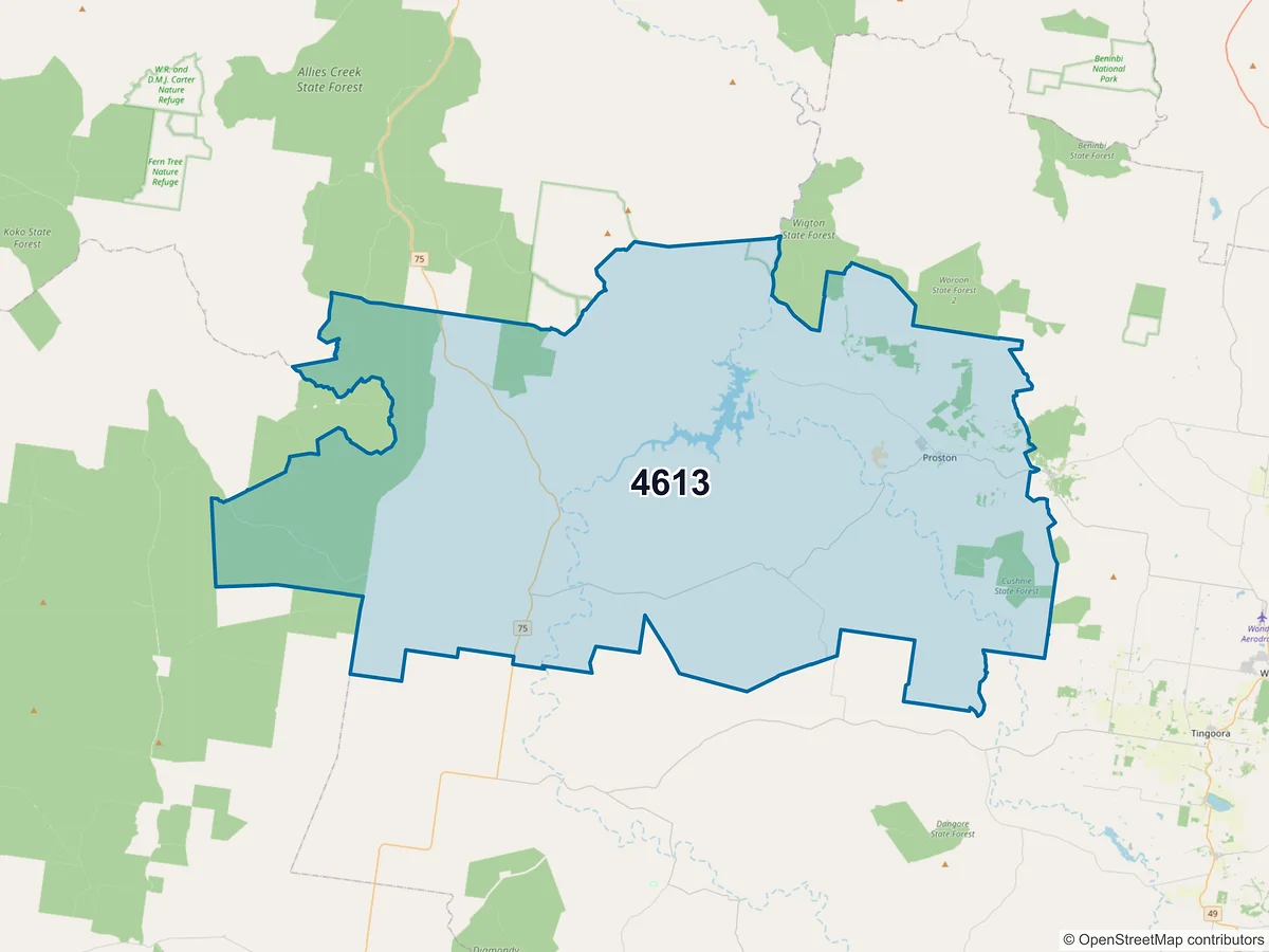 Map of postcode 4613 — Proston, QLD, Australia