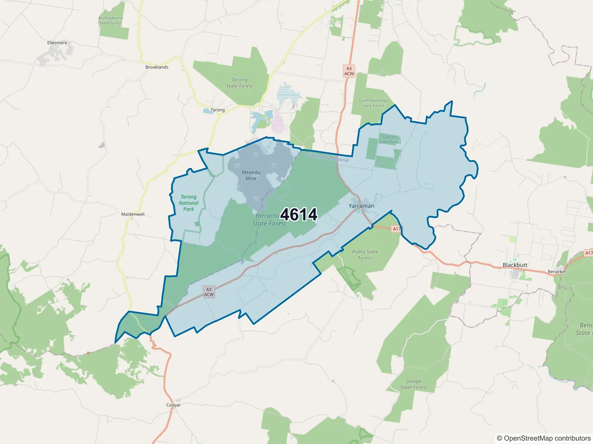 Map of postcode 4614 — Yarraman, QLD, Australia