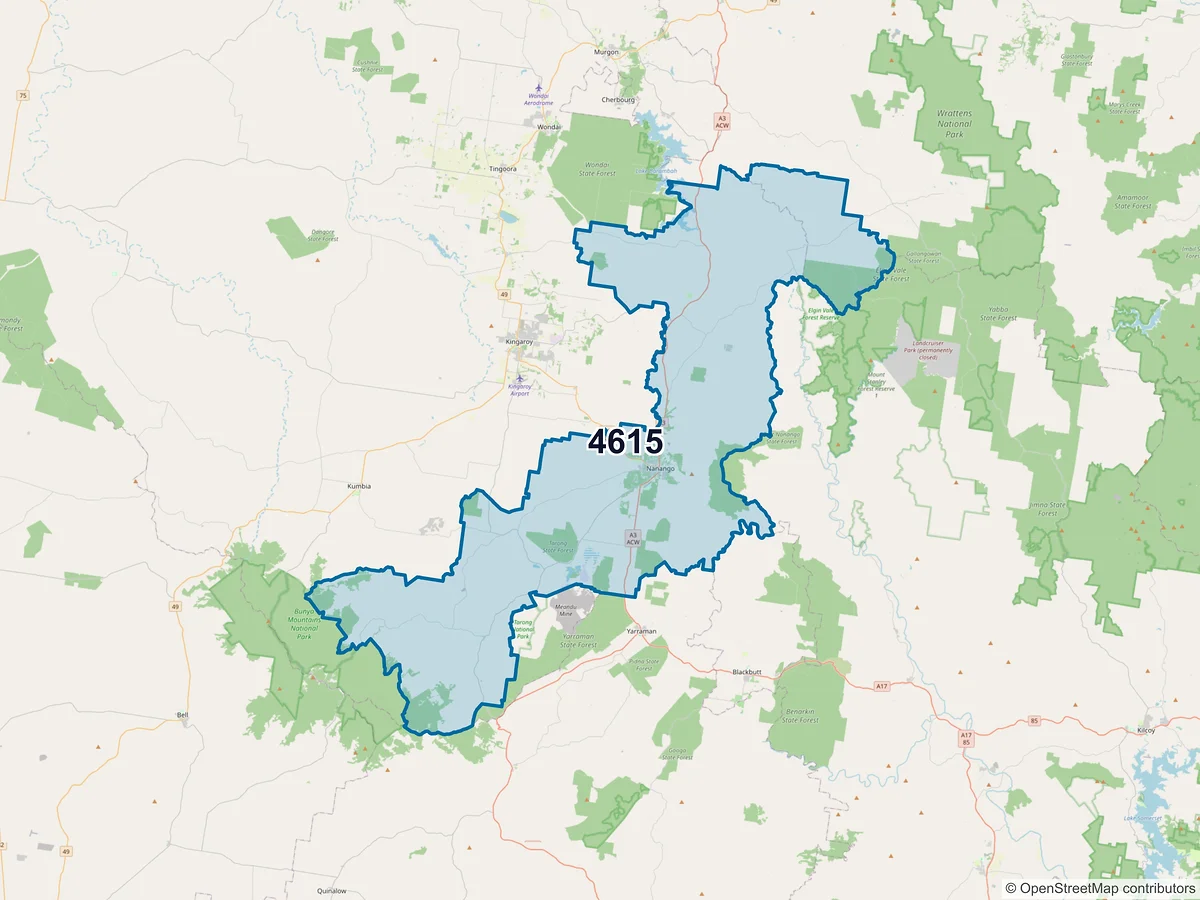 Map of postcode 4615 — Nanango, QLD, Australia