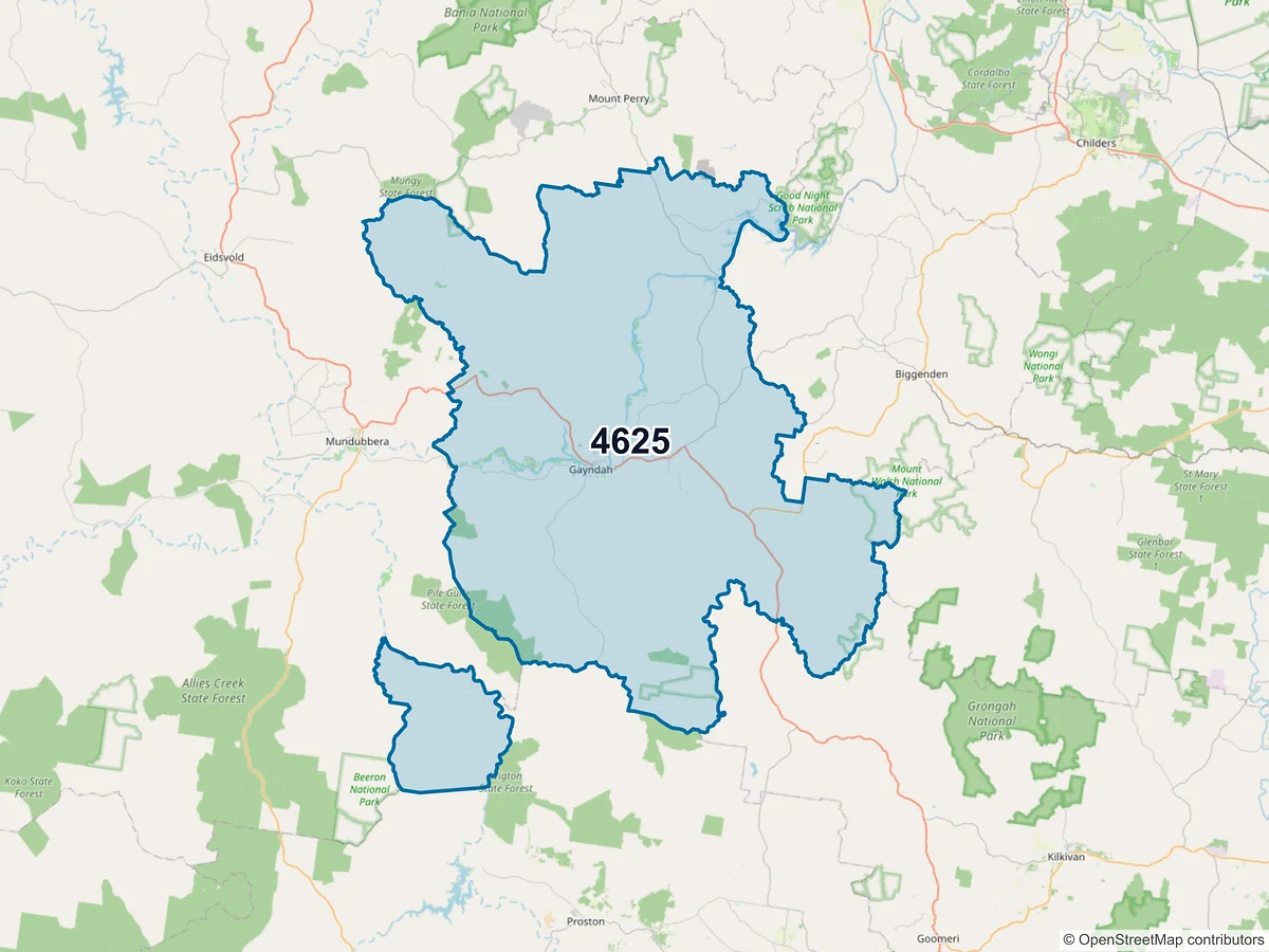 Map of postcode 4625 — Gayndah, QLD, Australia