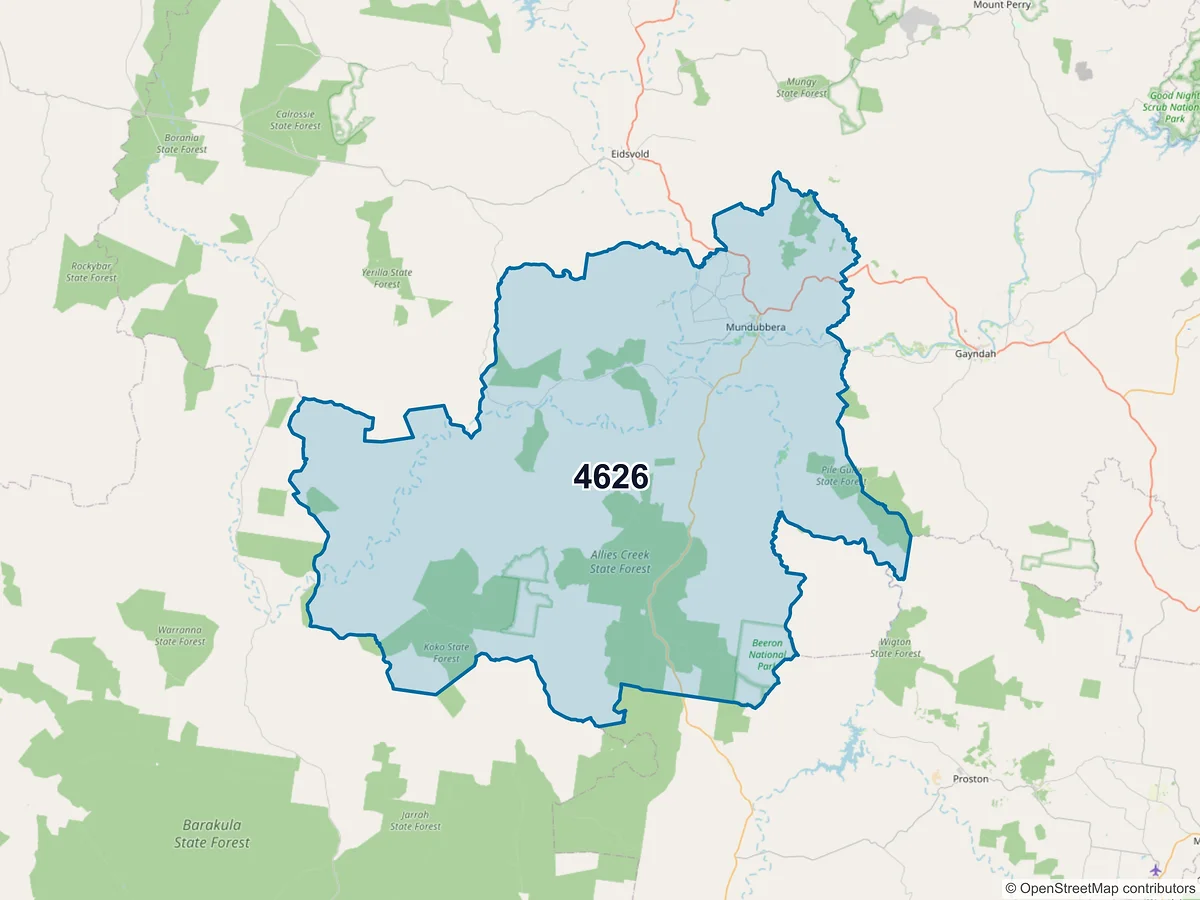 Map of postcode 4626 — Mundubbera, QLD, Australia