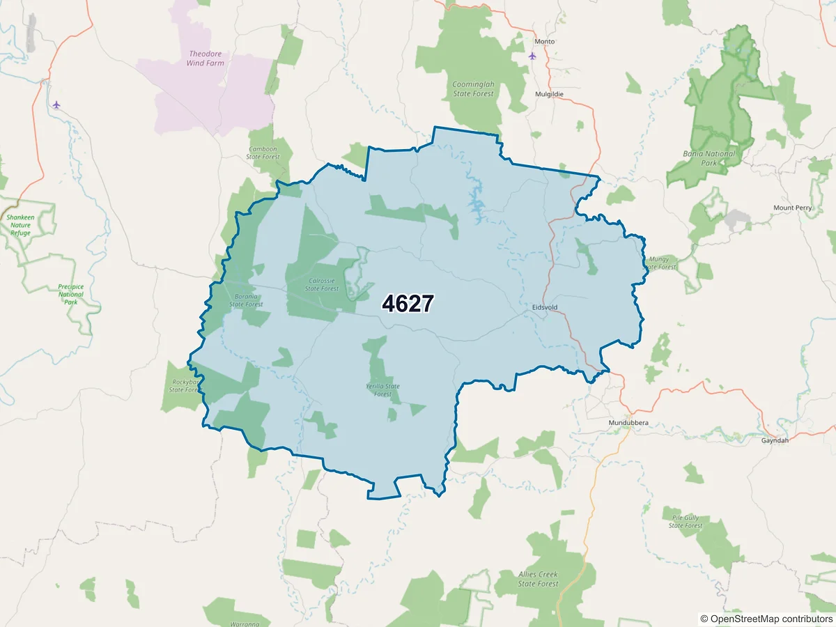Map of postcode 4627 — Eidsvold, QLD, Australia