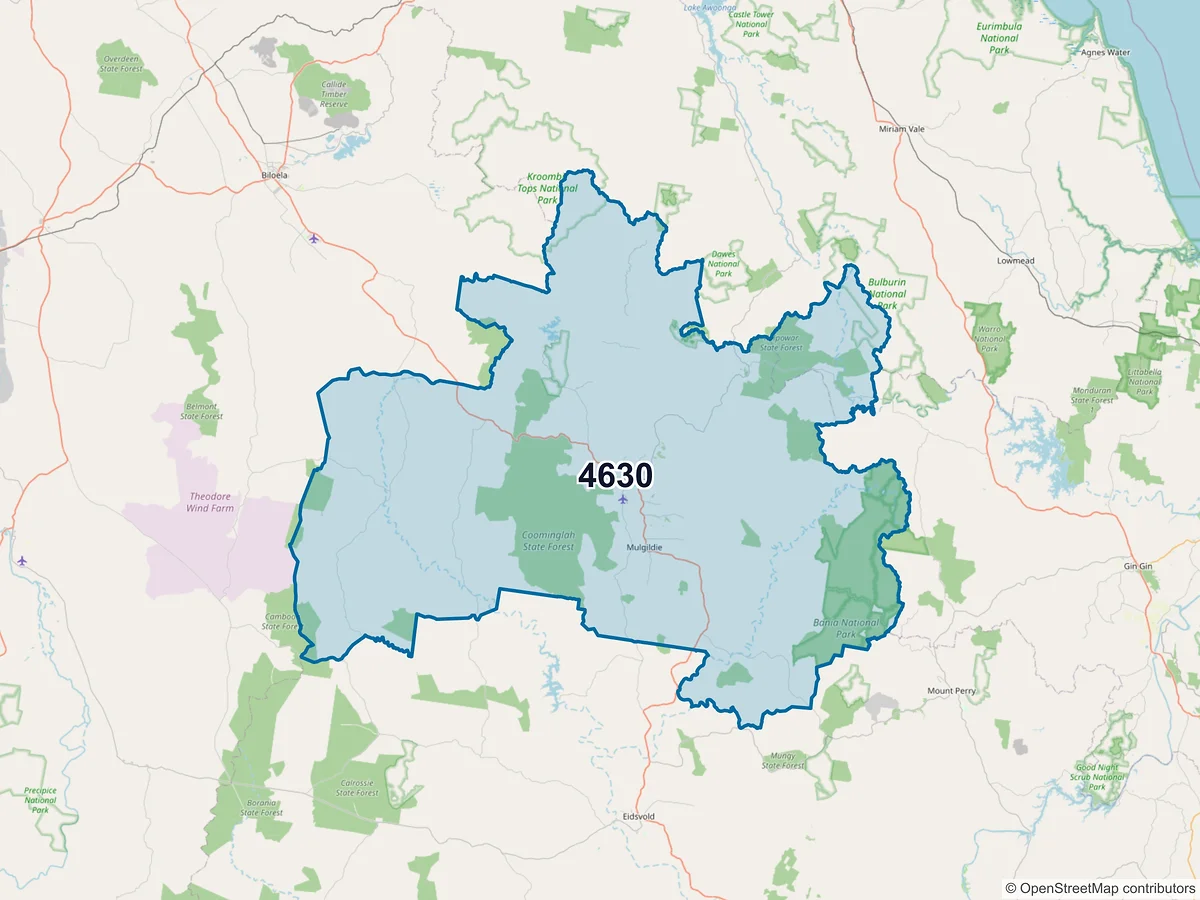 Map of postcode 4630 — Monto, QLD, Australia