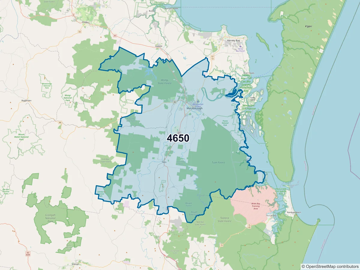 Map of postcode 4650 — Maryborough, QLD, Australia