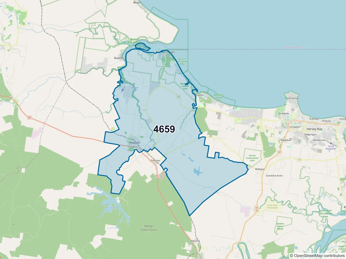Map of postcode 4659 — Burrum Heads, QLD, Australia