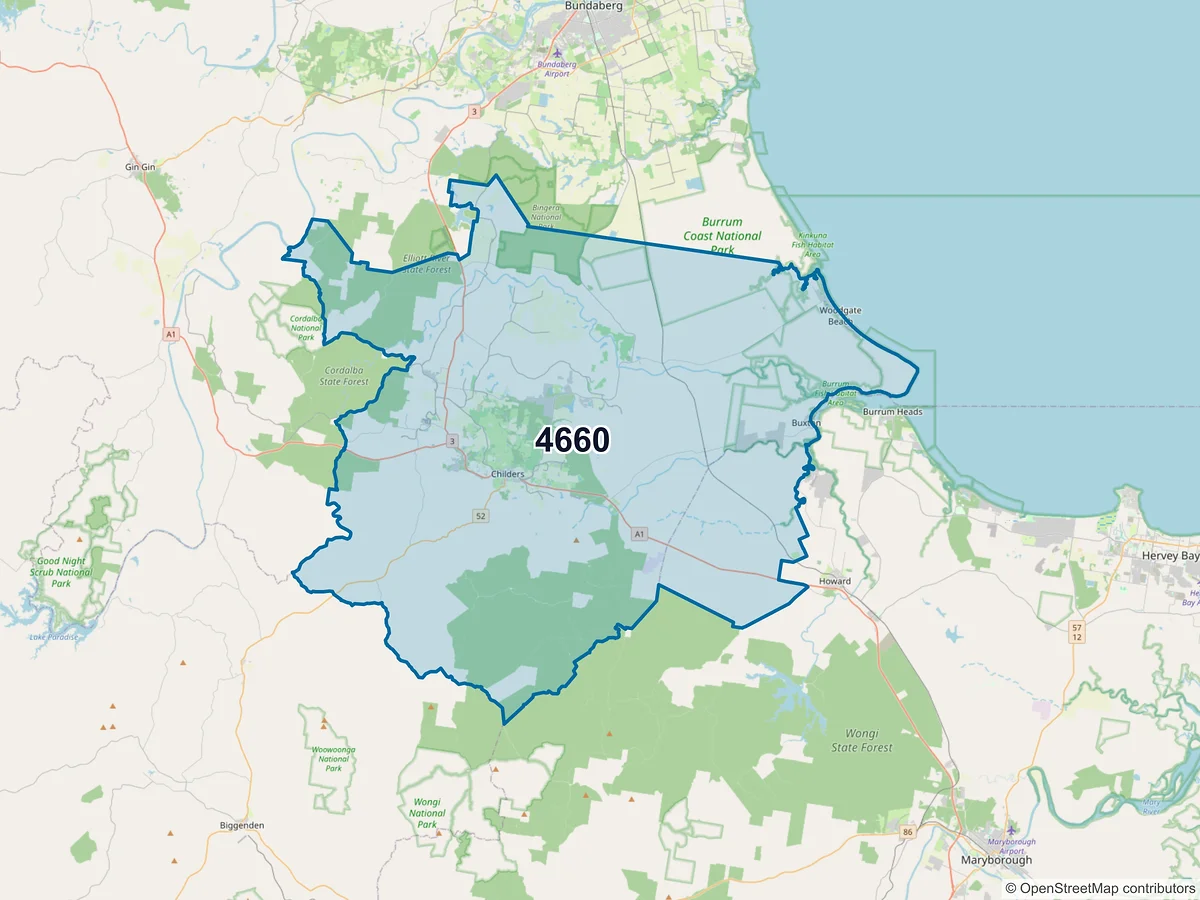 Map of postcode 4660 — Woodgate, QLD, Australia