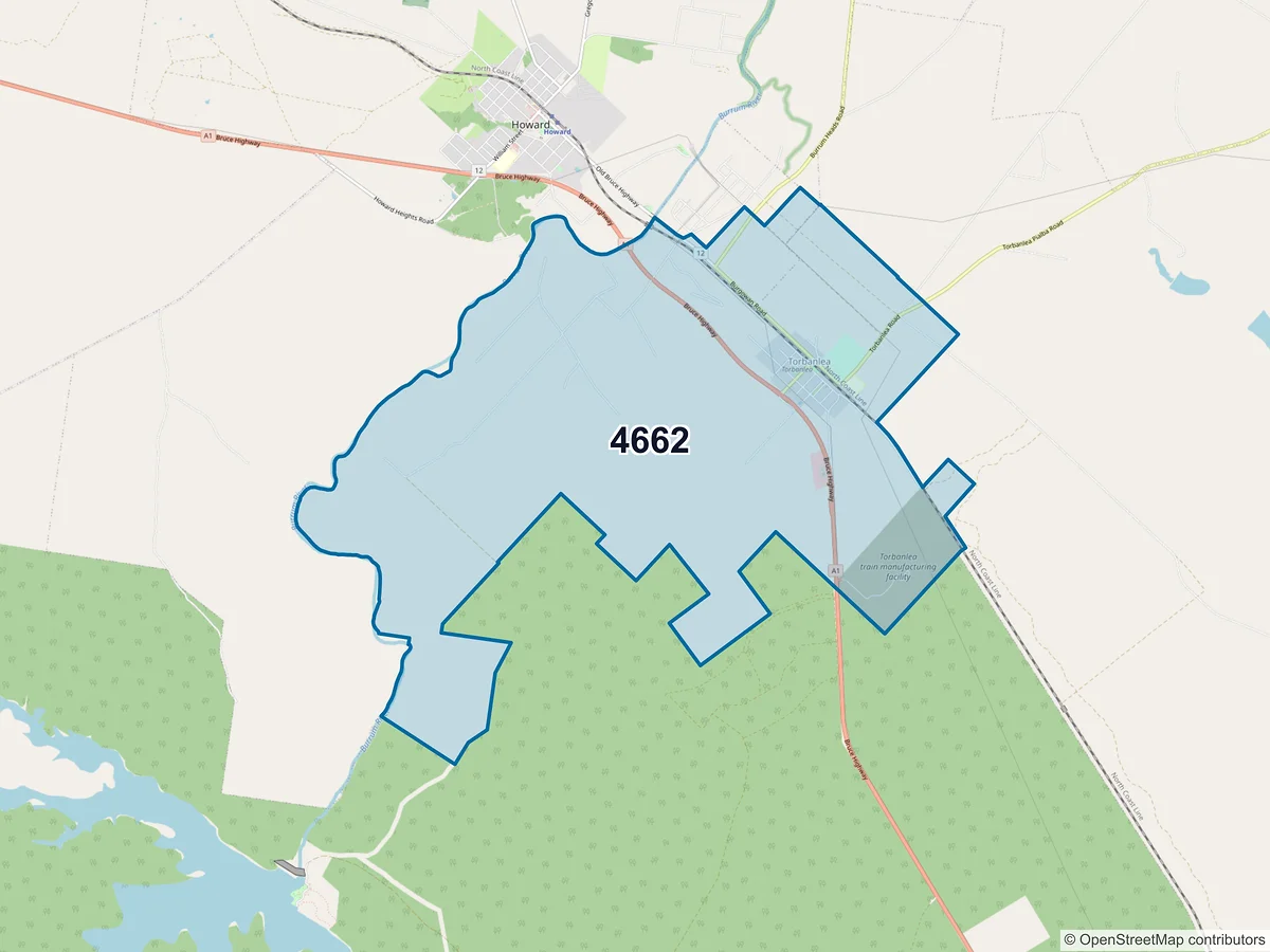 Map of postcode 4662 — Torbanlea, QLD, Australia
