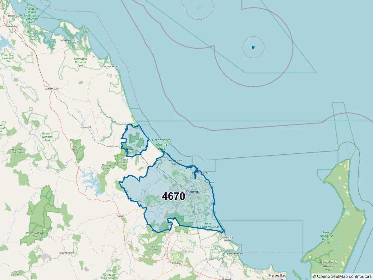 Map of postcode 4670 — Bargara, QLD, Australia