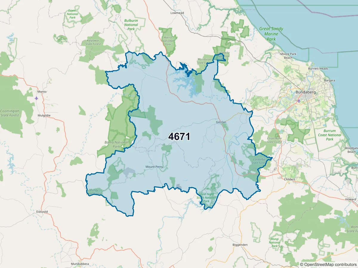 Map of postcode 4671 — Mount Perry, QLD, Australia