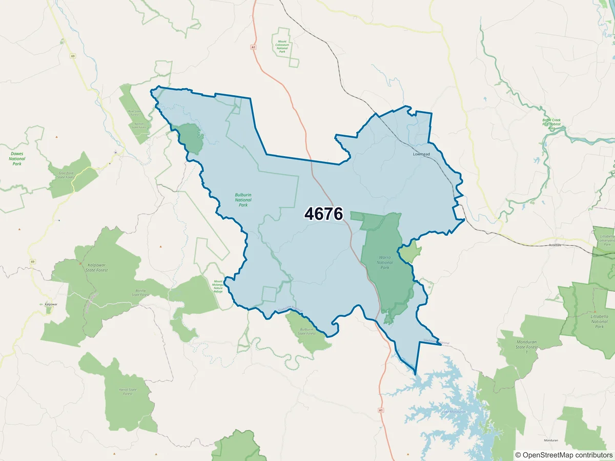 Map of postcode 4676 — Lowmead, QLD, Australia