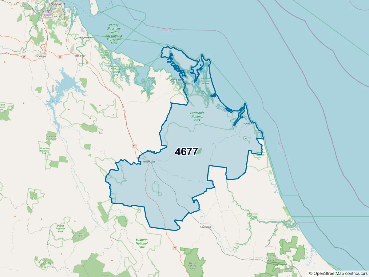 Map of postcode 4677 — Agnes Water, QLD, Australia