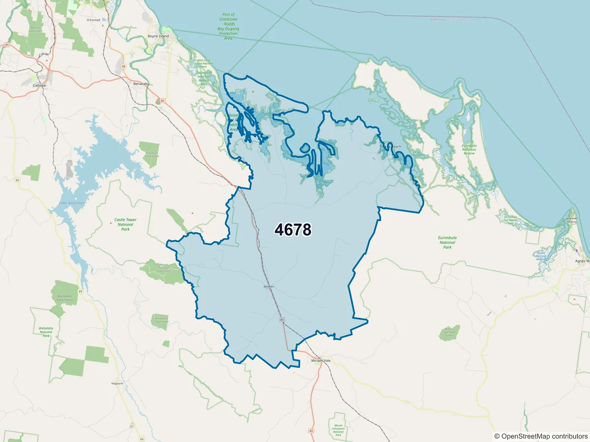 Map of postcode 4678 — Bororen, QLD, Australia