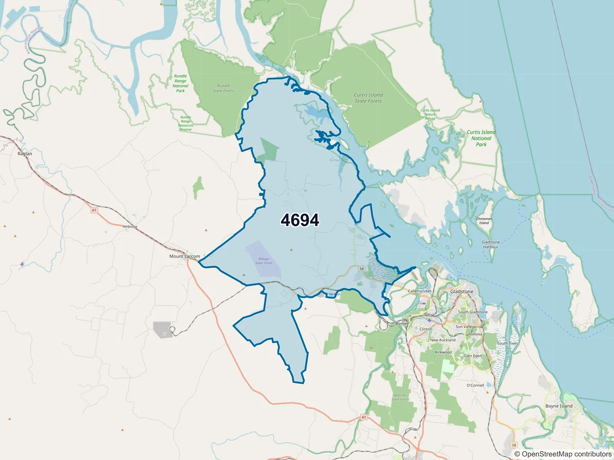 Map of postcode 4694 — Yarwun, QLD, Australia