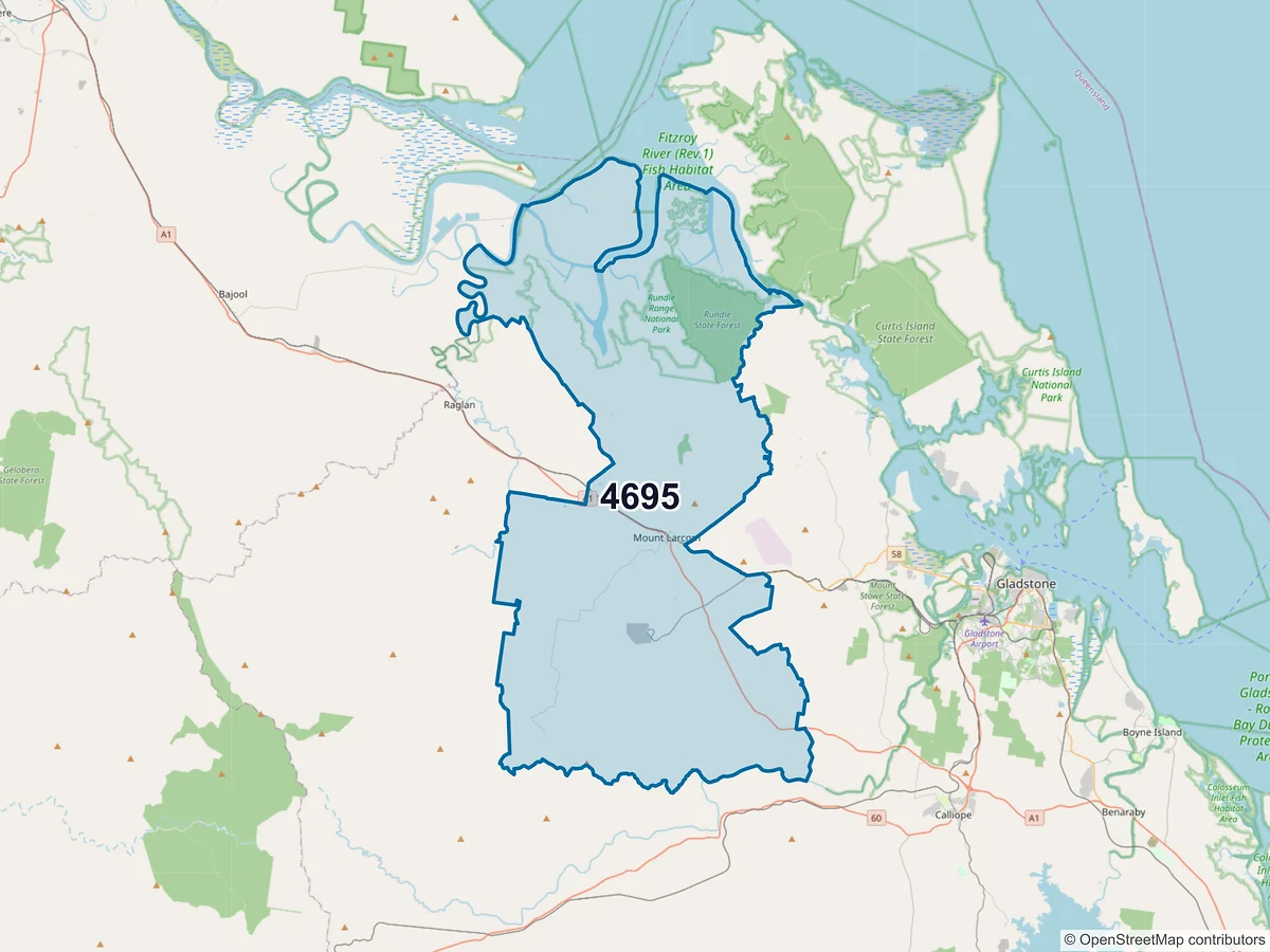 Map of postcode 4695 — Mount Larcom, QLD, Australia