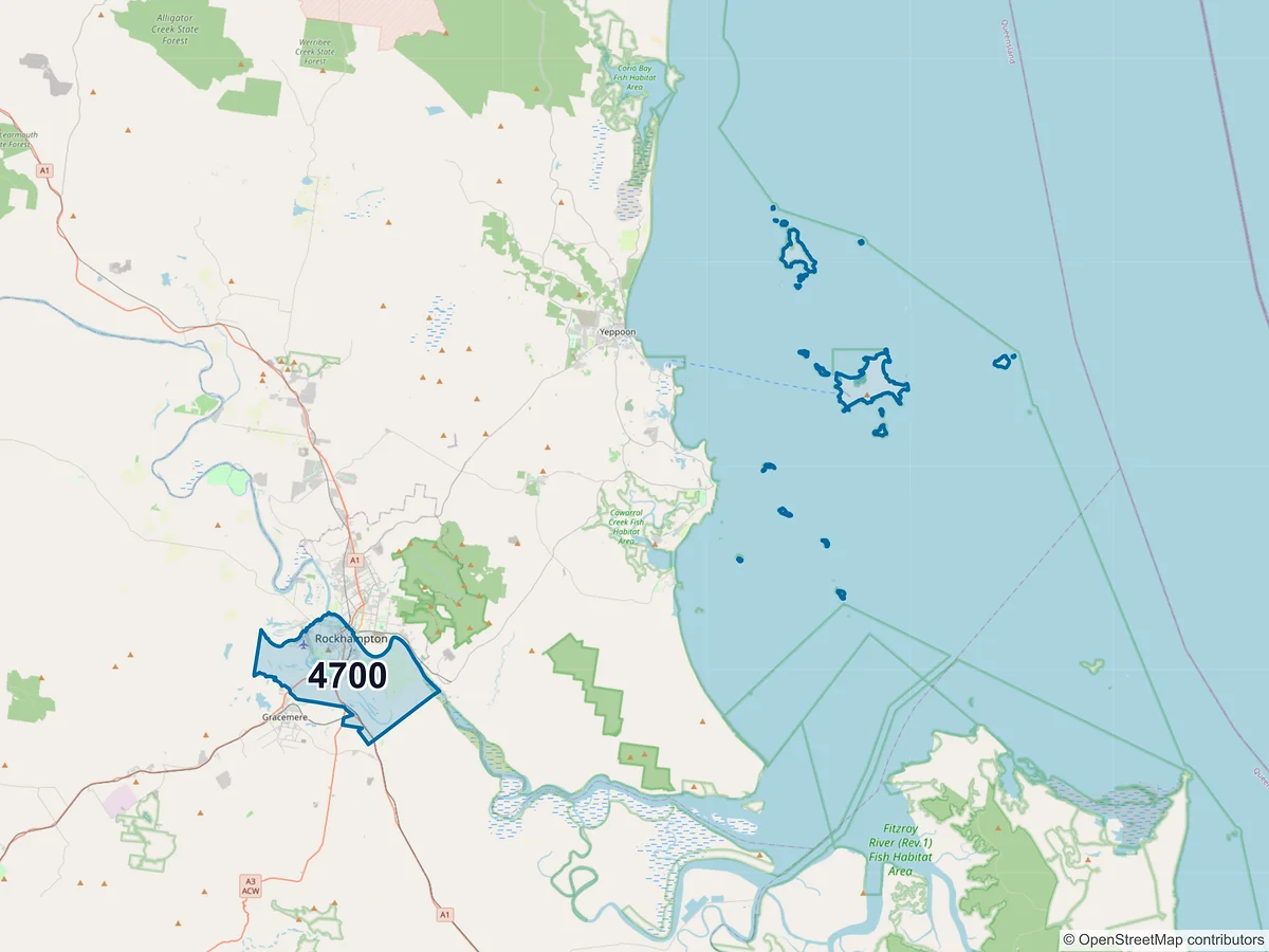 Map of postcode 4700 — Rockhampton City, QLD, Australia