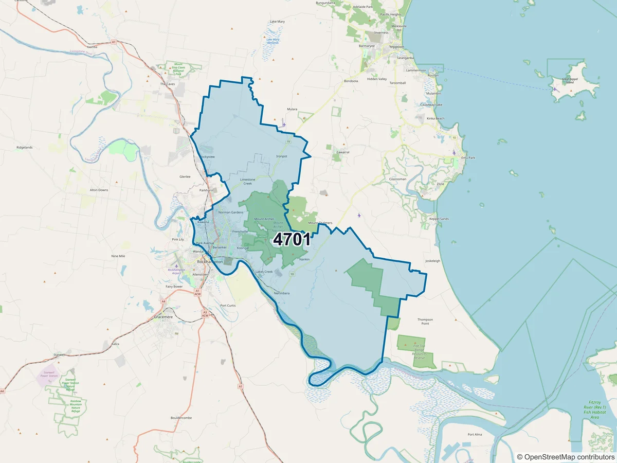 Map of postcode 4701 — Norman Gardens, QLD, Australia