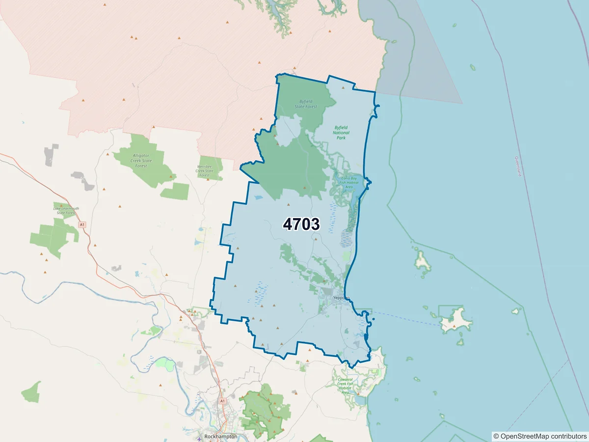 Map of postcode 4703 — Yeppoon, QLD, Australia