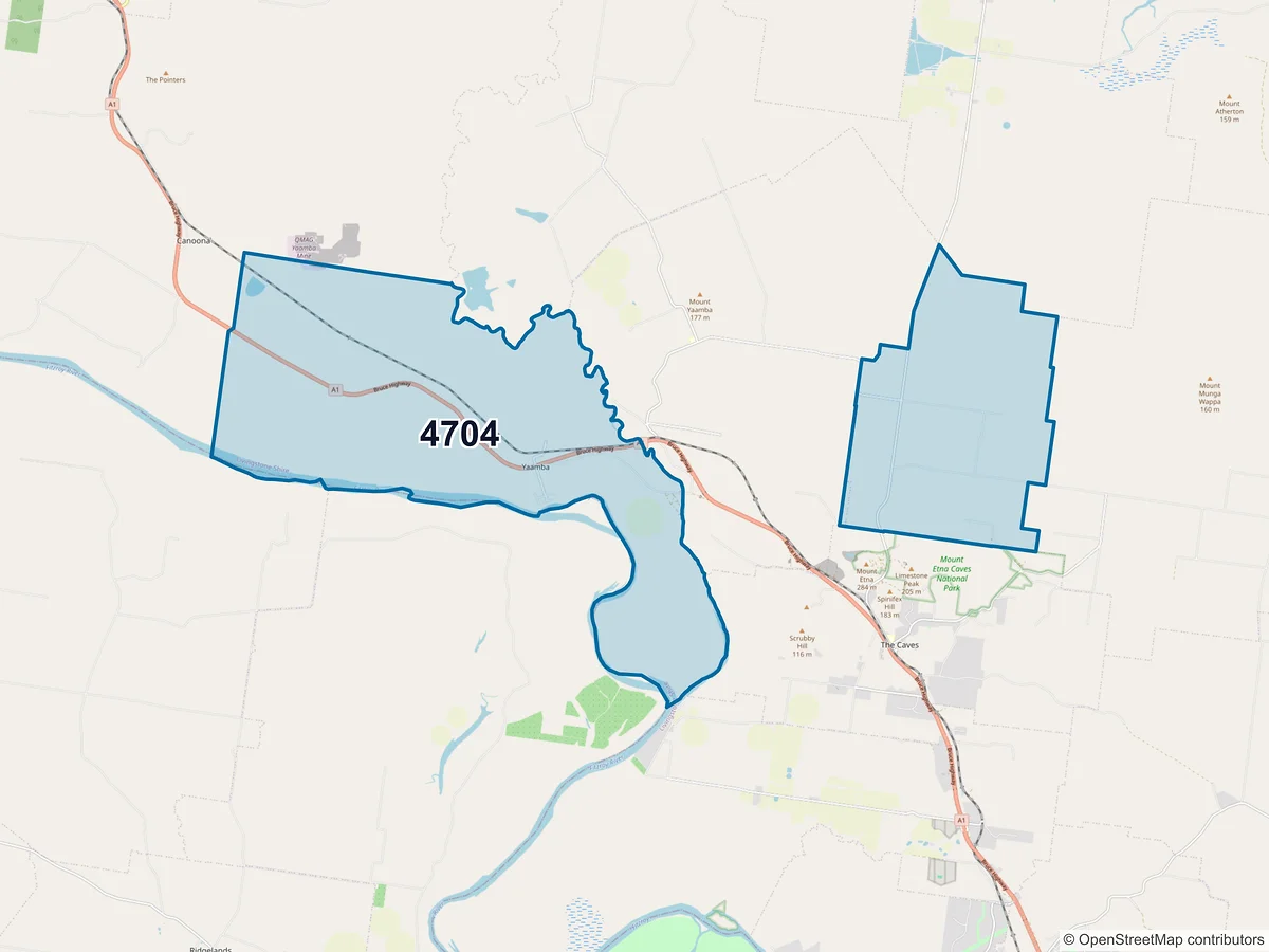 Map of postcode 4704 — Yaamba, QLD, Australia