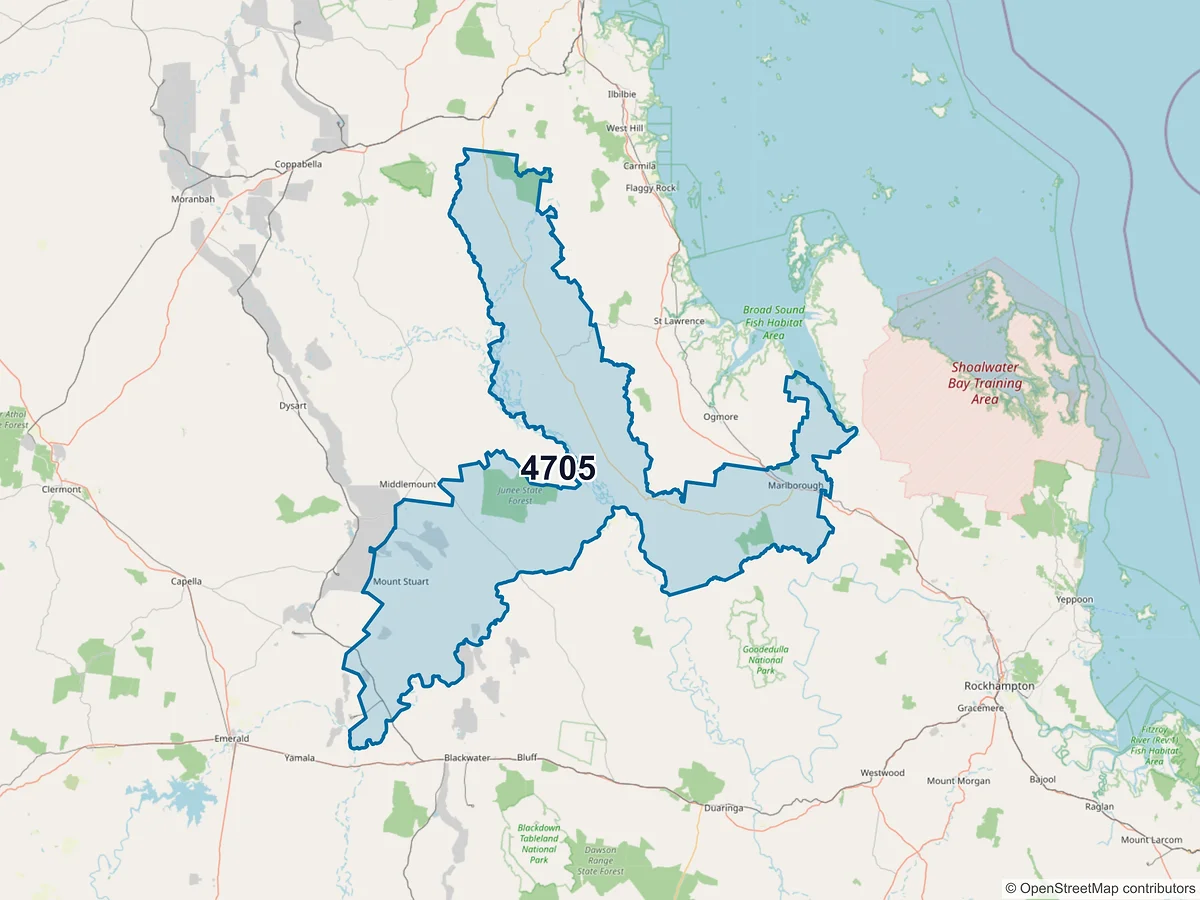 Map of postcode 4705 — Marlborough, QLD, Australia