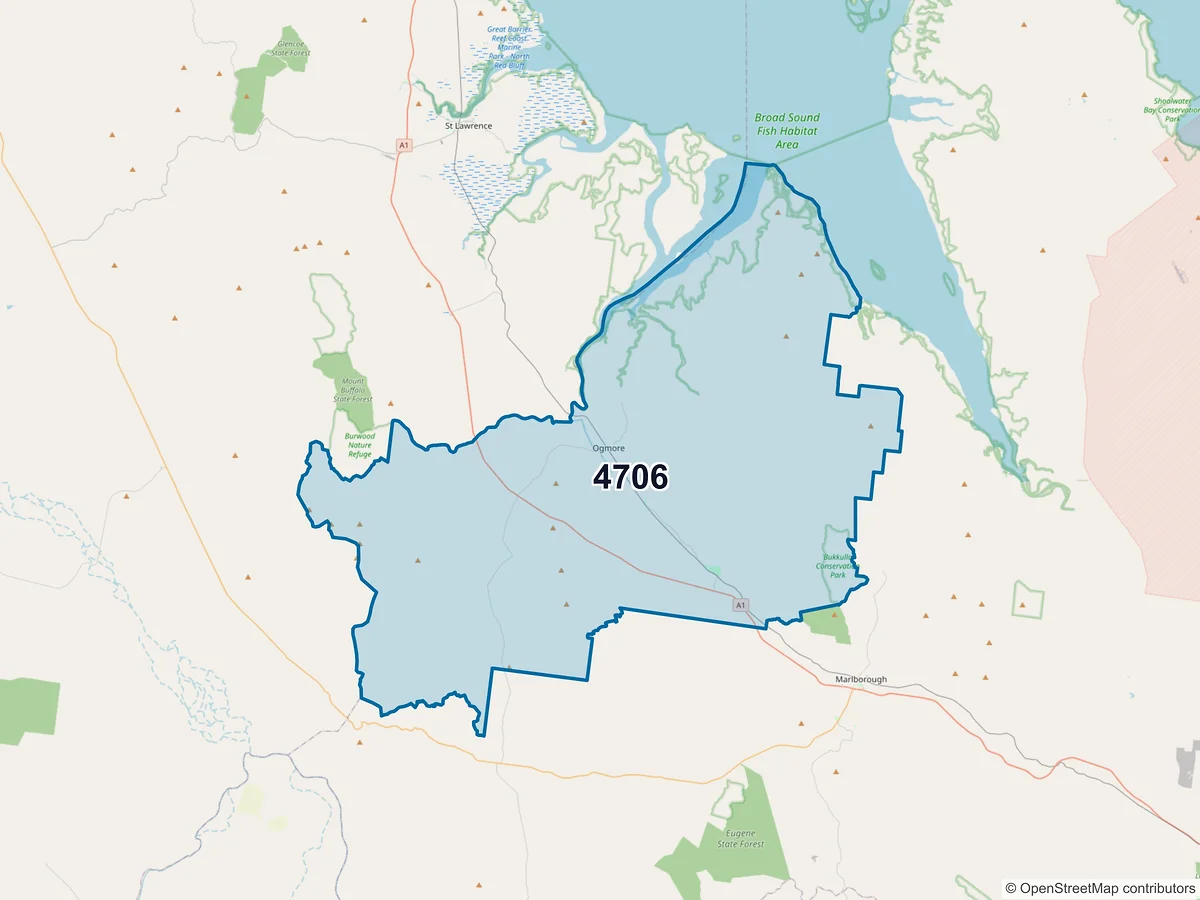 Map of postcode 4706 — Ogmore, QLD, Australia