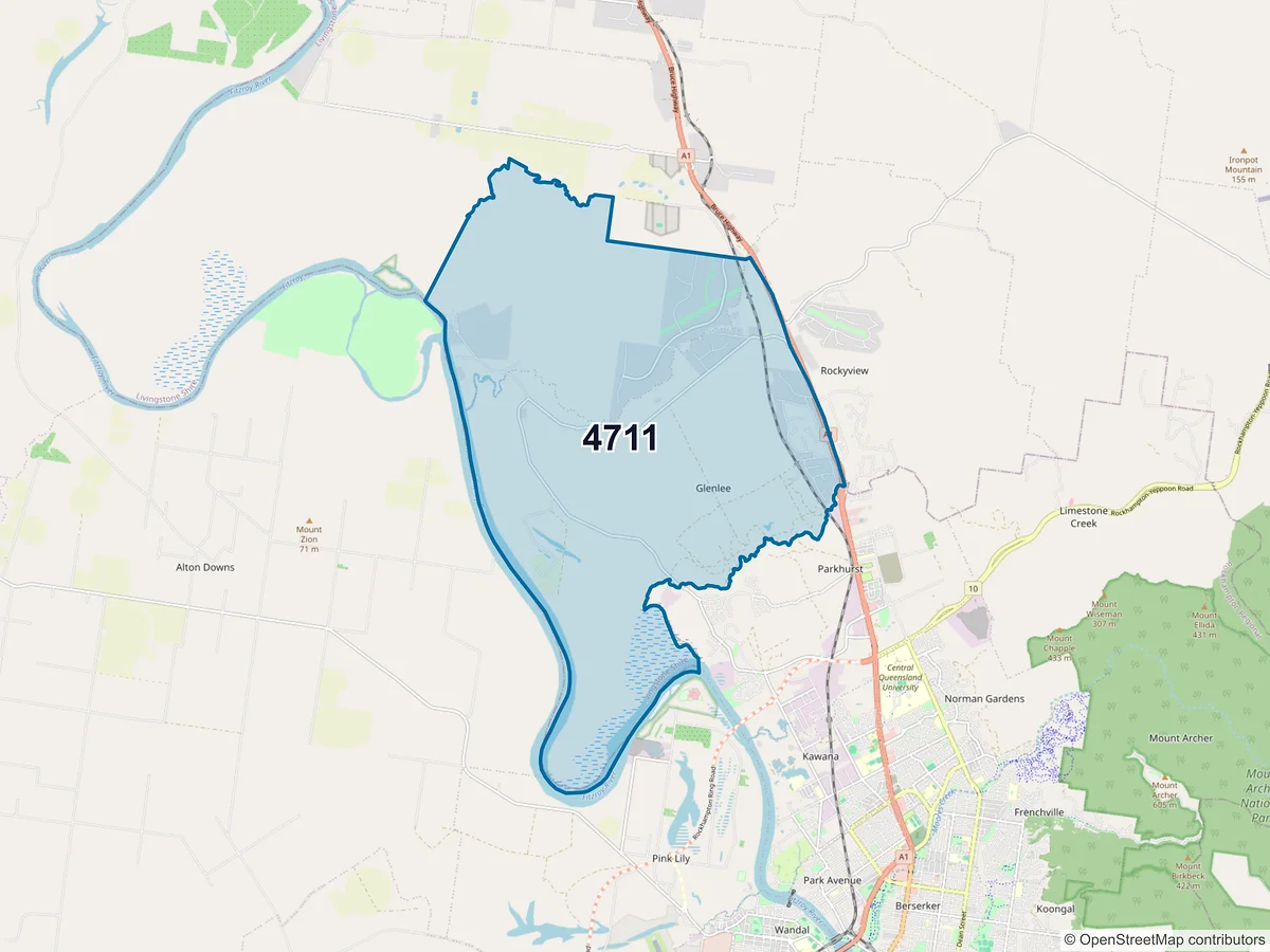Map of postcode 4711 — Glenlee, QLD, Australia