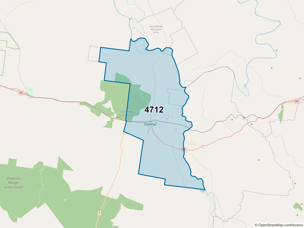 Map of postcode 4712 — Duaringa, QLD, Australia