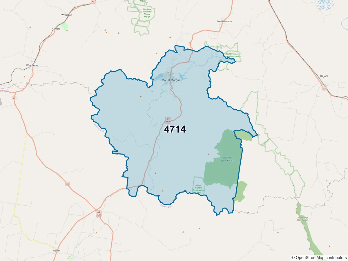 Map of postcode 4714 — Mount Morgan, QLD, Australia