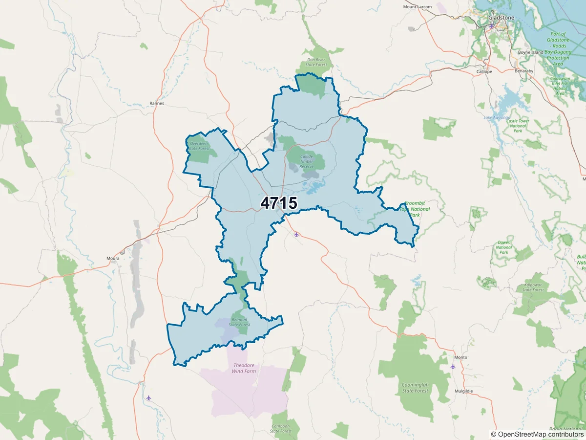 Map of postcode 4715 — Biloela, QLD, Australia