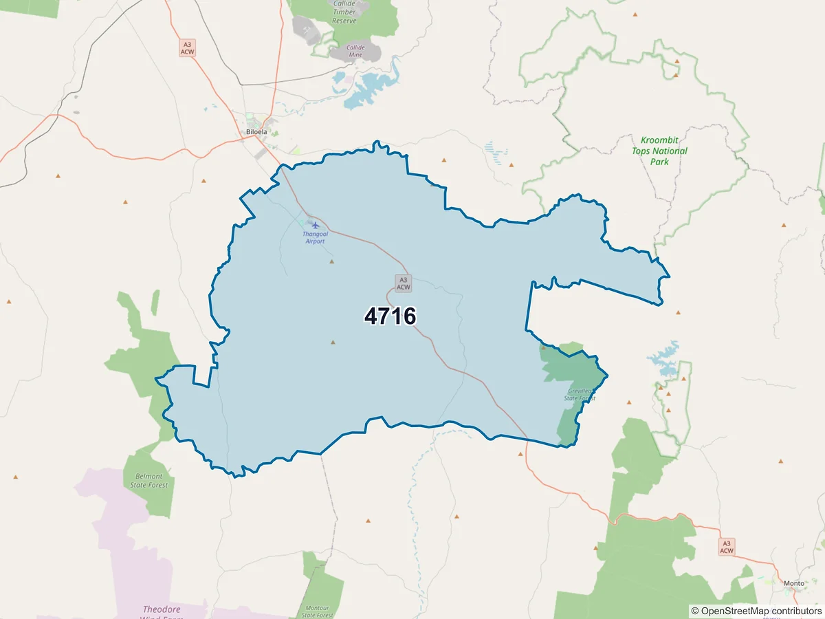 Map of postcode 4716 — Thangool, QLD, Australia