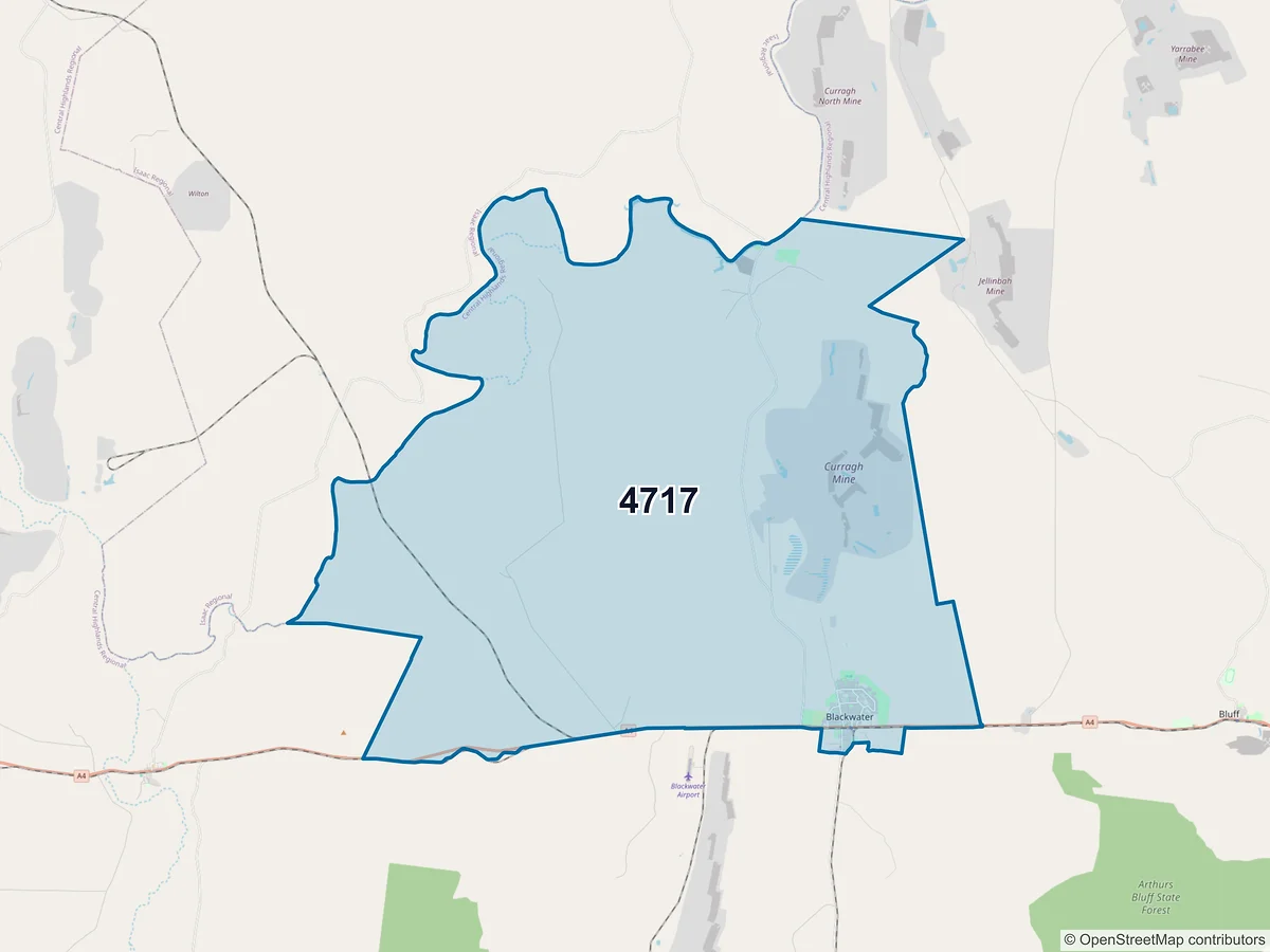 Map of postcode 4717 — Blackwater, QLD, Australia