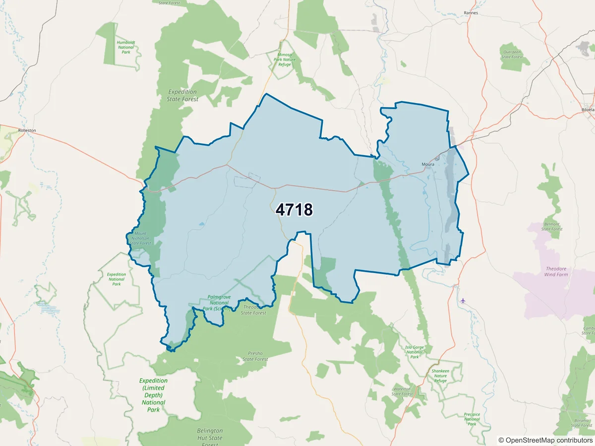 Map of postcode 4718 — Moura, QLD, Australia