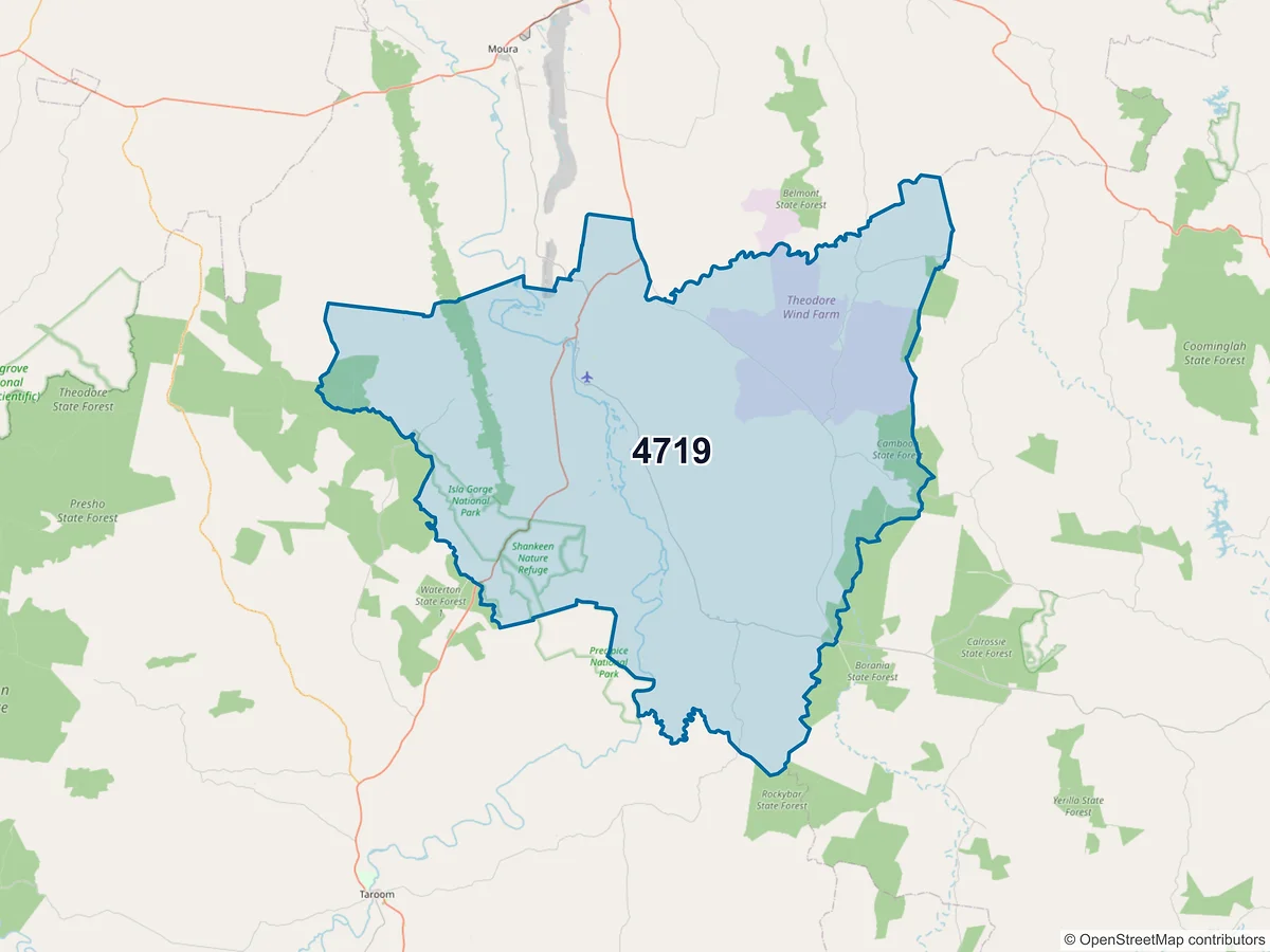 Map of postcode 4719 — Theodore, QLD, Australia