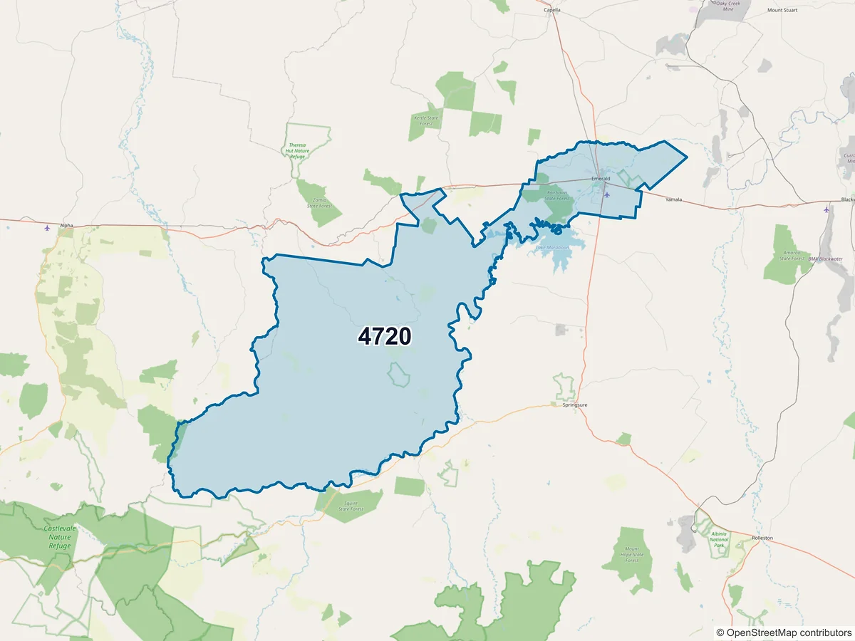 Map of postcode 4720 — Emerald, QLD, Australia