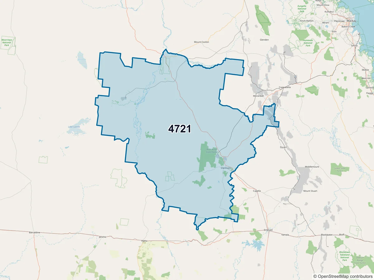 Map of postcode 4721 — Clermont, QLD, Australia